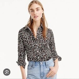 J crew slim perfect shirt in leopard print